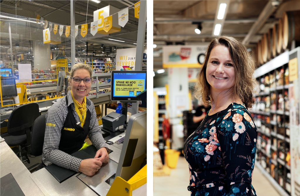Eerste bedrijf Heerhugowaard start met Open Hiring | Foto links, medewerkster Miranda Meerhof van Jumbo Monique, en rechts Monique Ravenstijn, eigenaar van Jumbo Monique